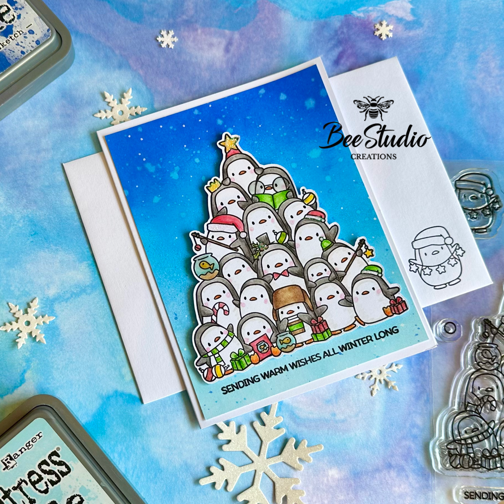 Gorgeous stack of Christmas penguins. 