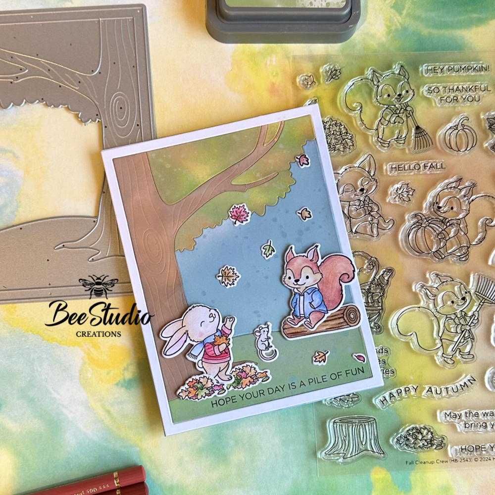 Handmade autumn scene card.