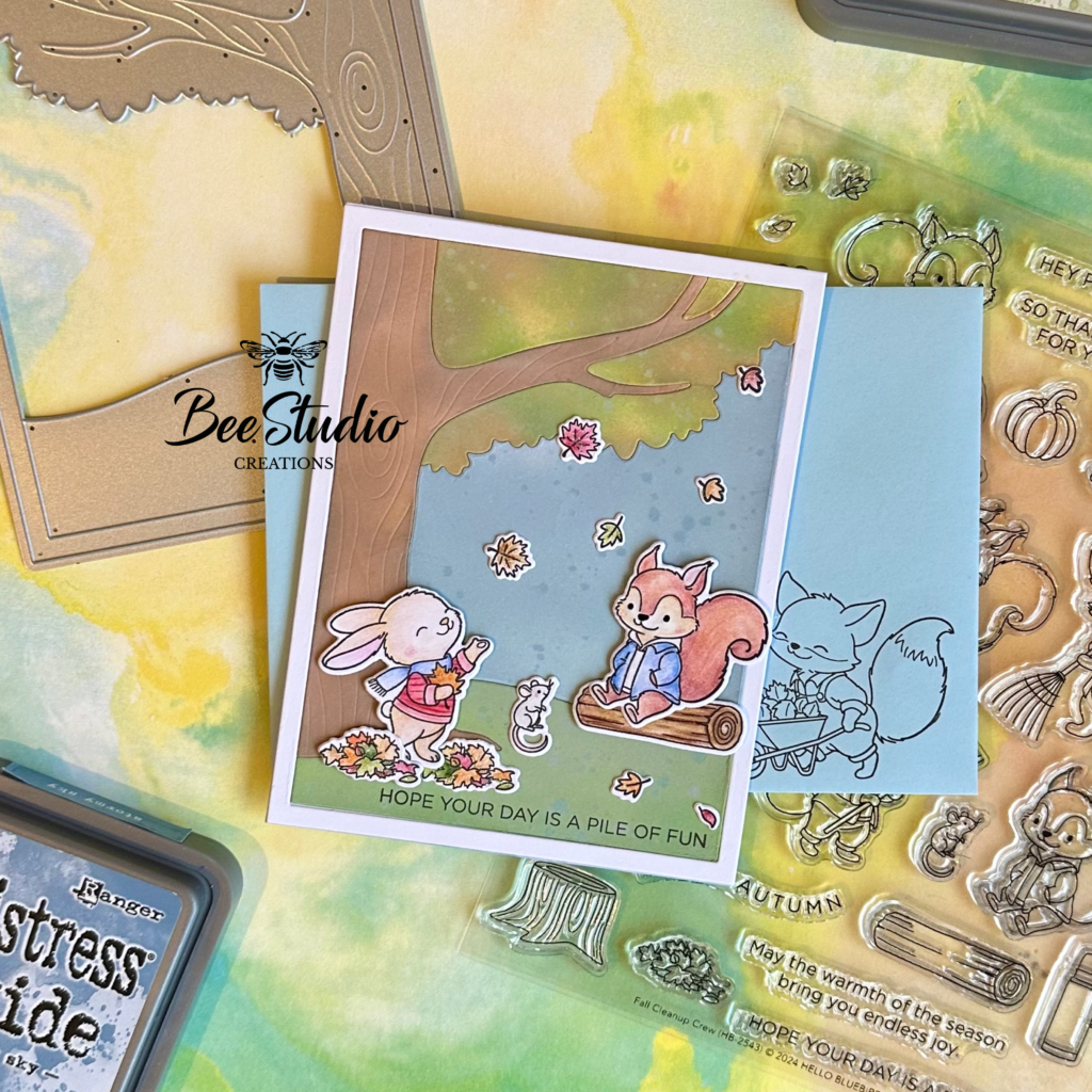 Autumnal handmade birthday card featuring woodland animals. 